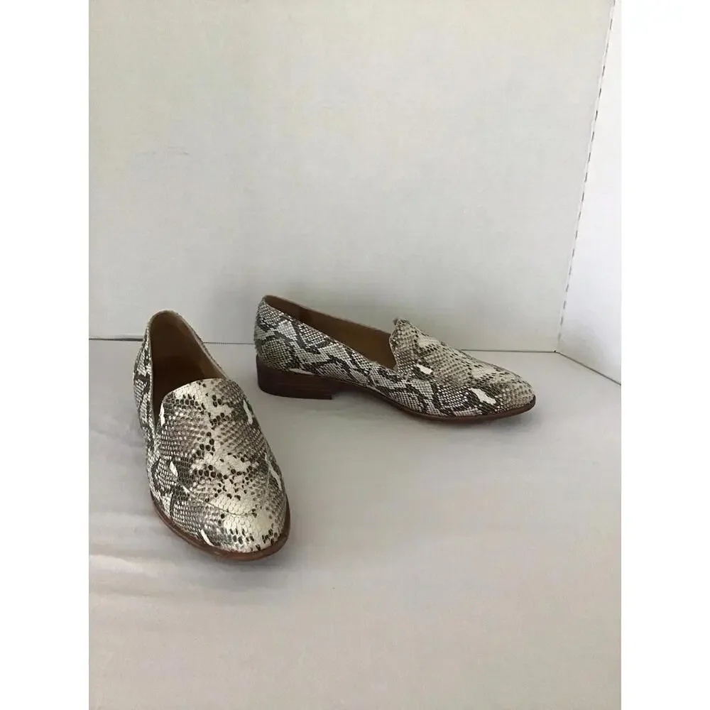 MADEWELL FRANCES LOAFER SNAKESKIN 8.5 SNAKE BLACK WHITE LEATHER MULE SKIMMER - Picture 2 of 8